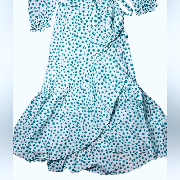 Rebecca Taylor Emerald Daisy Ruffle Wrap Midi Dress Size 4 - Picture 6 of 10